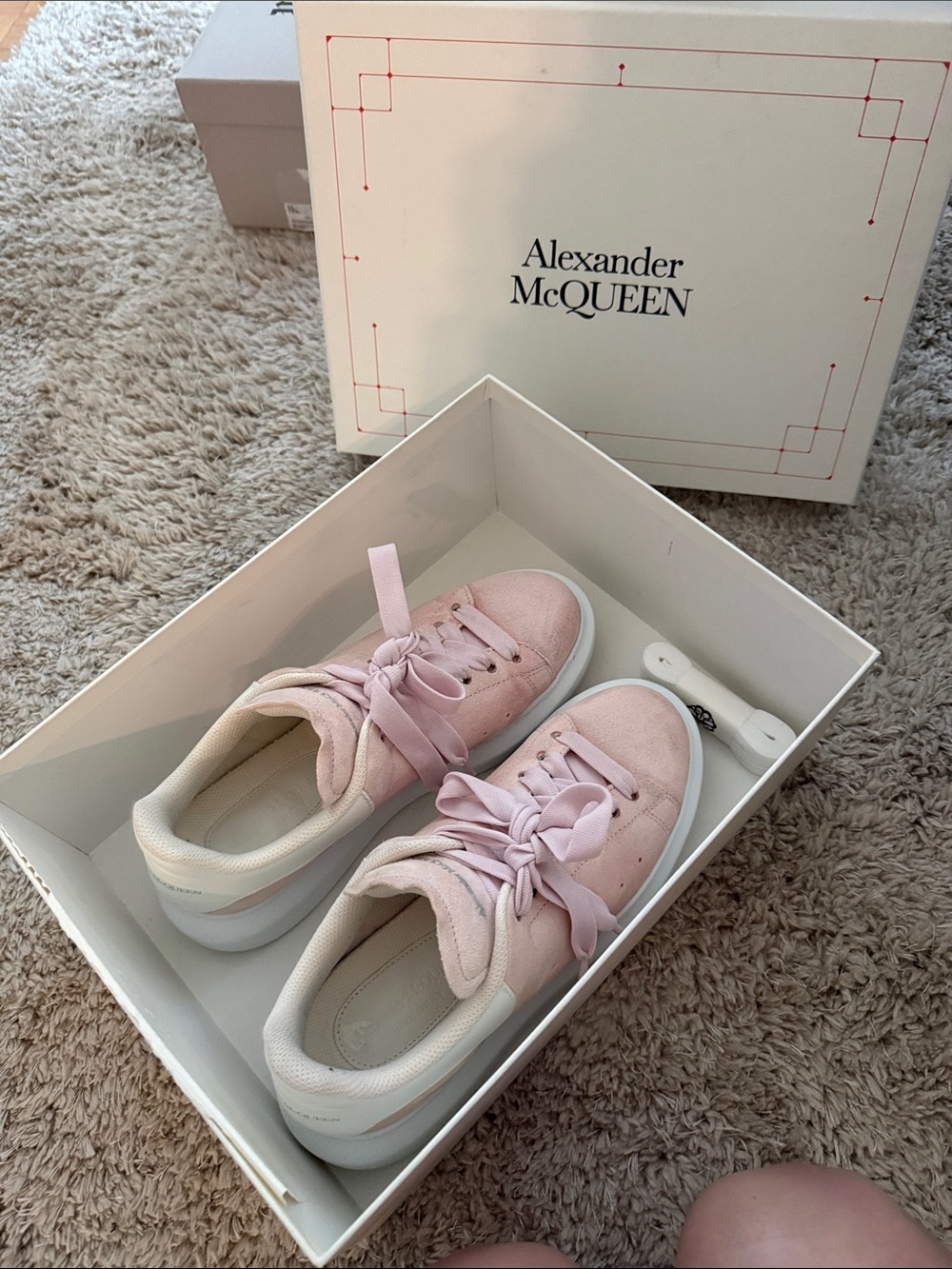 Alexander McQueen Pink Suede Platform Sneakers with Ribbon Laces